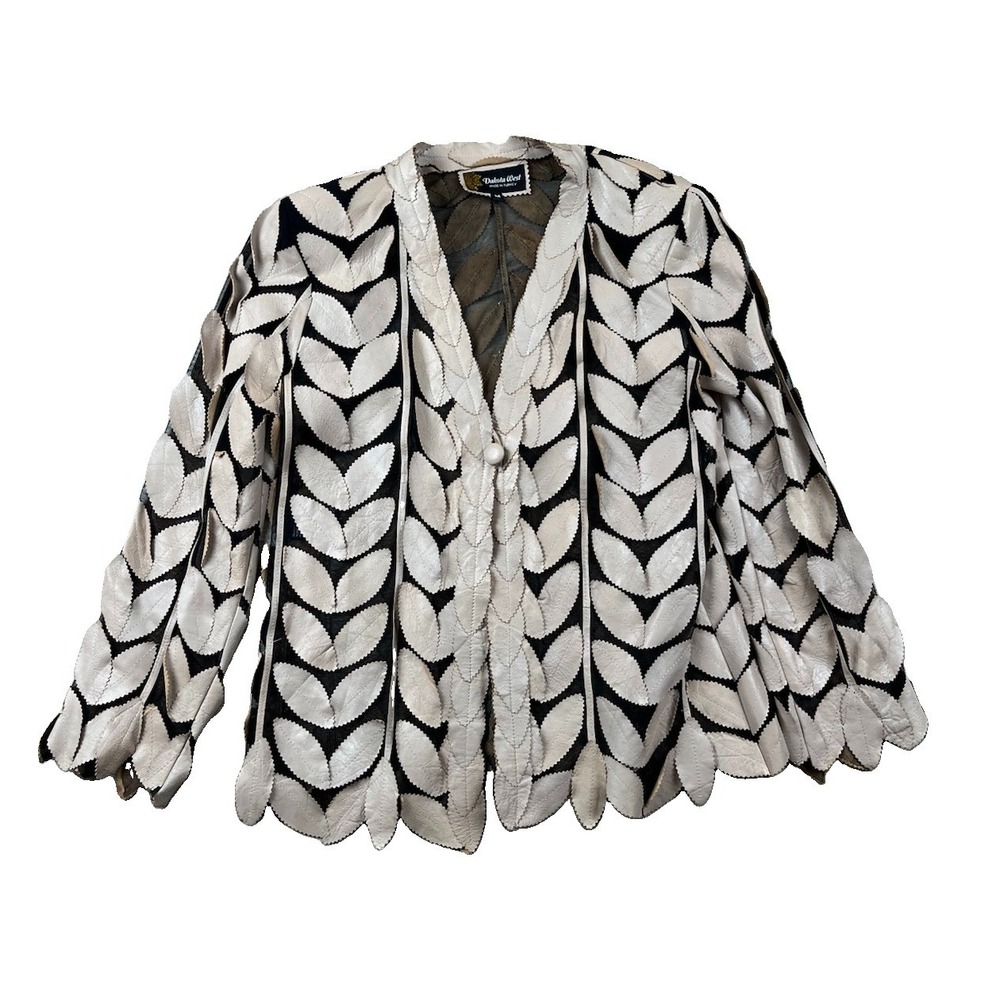 Dakota West Jacket Women's Medium Cut Out Leather Leaves Beige